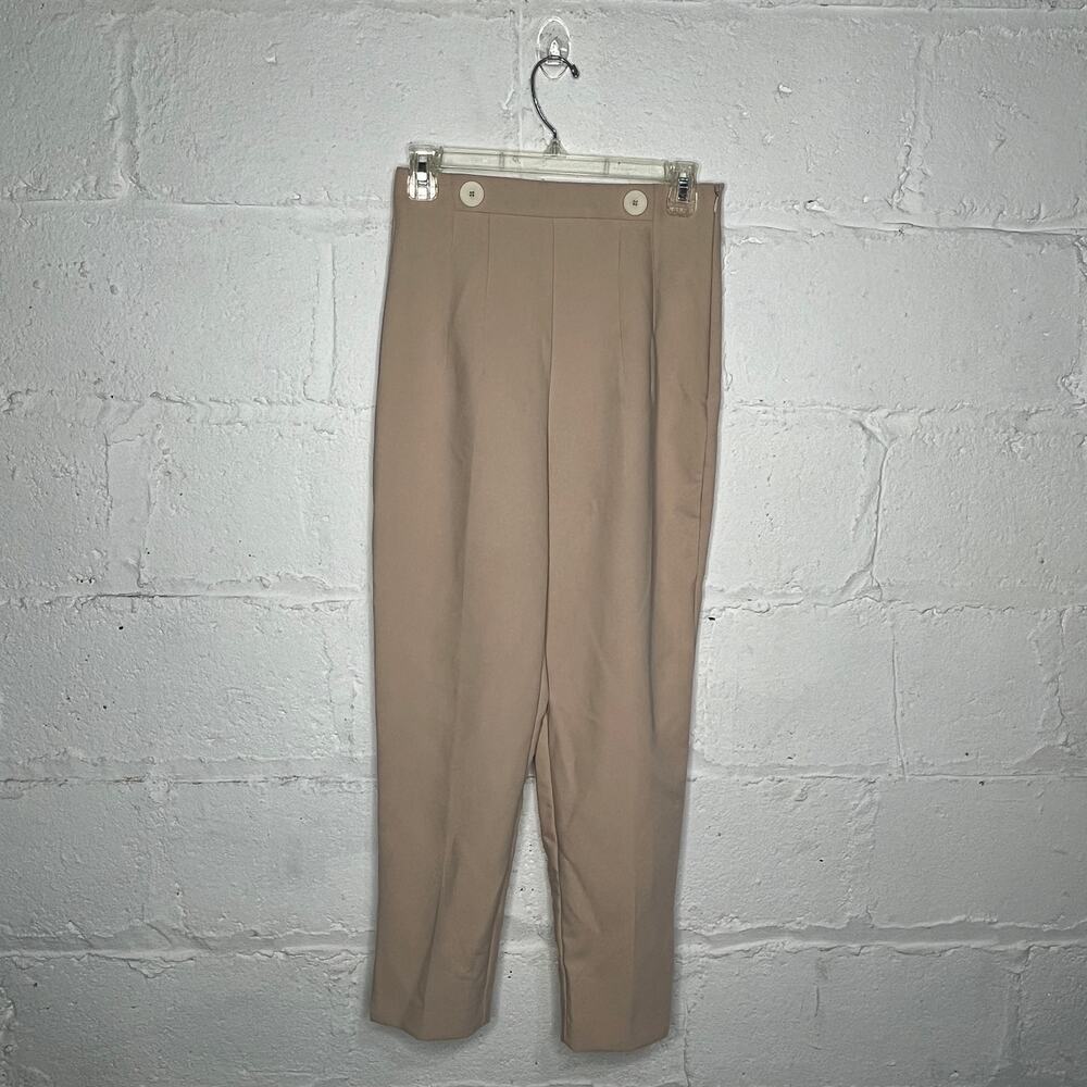 Zara Women's Cream High Waist Cropped Button‎ Trouser Pants Size Small